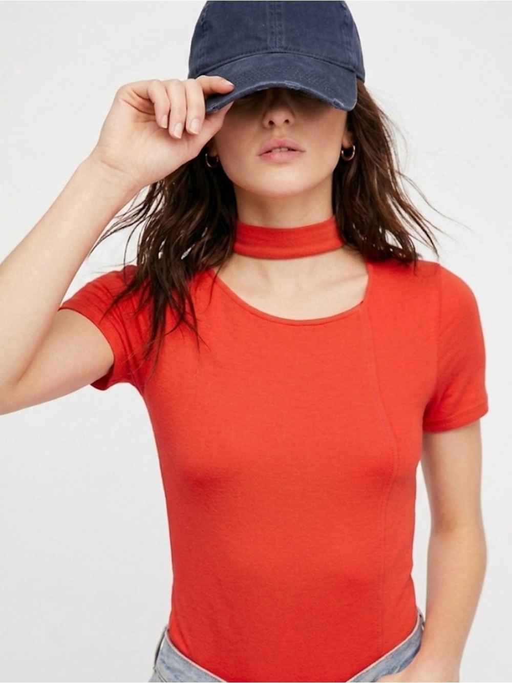 NWT Free People Bright Lights Cutout Choker Tee Flame L